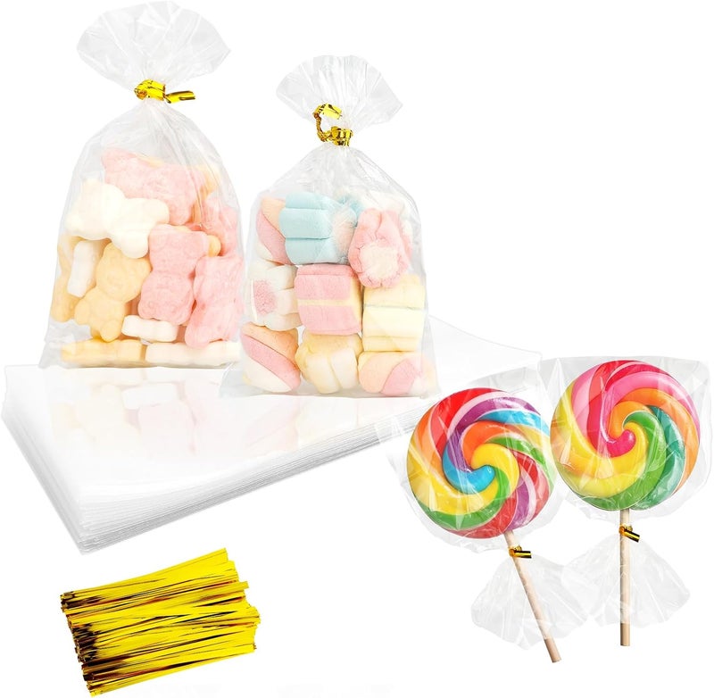 Cidenbio 100 PCS Cellophane Treat Bags, 3x5 In Clear Cellophane Gift Bags with Twist Ties Plastic Goodie Bag for Party Favor Cookie Candy Popcorn Bakery Chocolate Gift Wrapping - Image 1